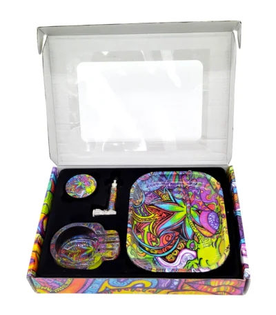 100 Minimum Custom Smoke Kit Set Gift Box Rolling Tray+Ashtray+Grinder+Blunt Metal Pipe