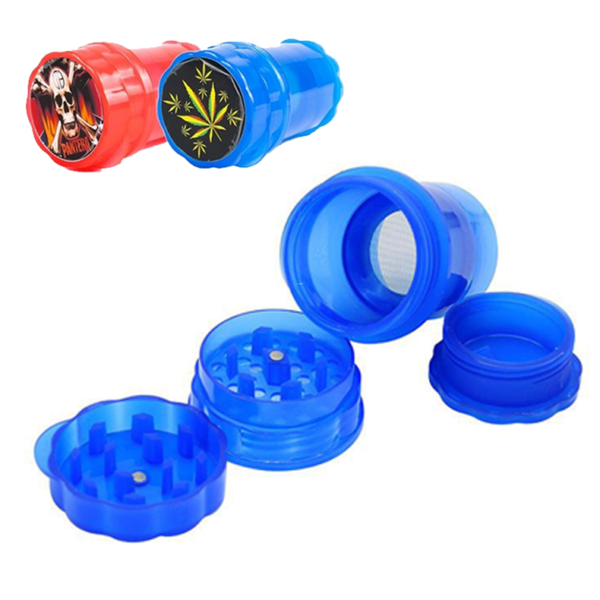 Custom 2 IN 1 4 Parts Plastic Grinder With Bud Holder Storage Top Logo