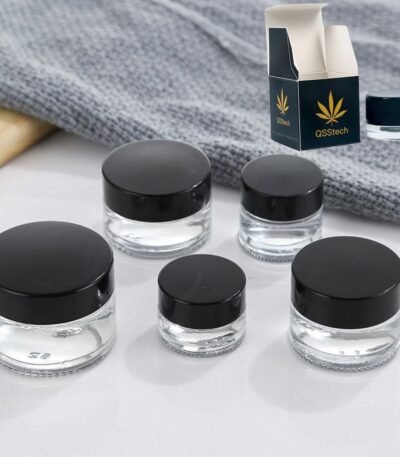 Custom 5ml 9ml 15ml Wax Tincture Glass Jar Cream Container Thick Oil Black Lid Clear Tank Portable Travel Cosmetic Jars Packing Containers