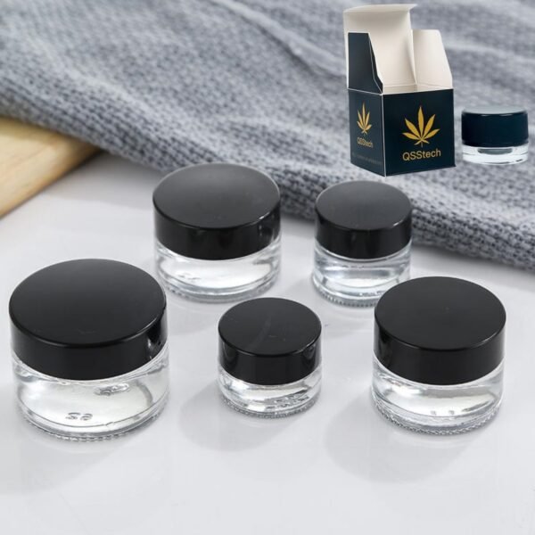 Custom 5ml 9ml 15ml Wax Tincture Glass Jar Cream Container Thick Oil Black Lid Clear Tank Portable Travel Cosmetic Jars Packing Containers