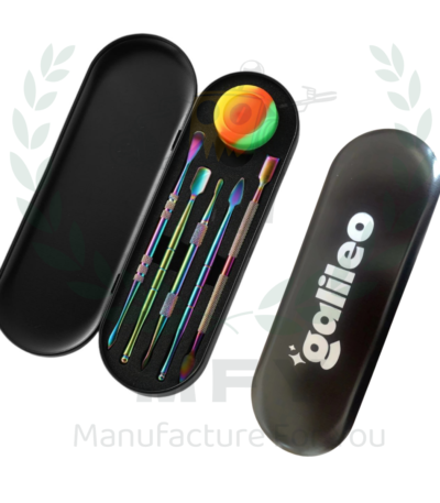 Custom 6 Pieces Wax Carving Metal Dab Tool Kit (Rainbow Stainless Steel Wax Carving Tools + Silicone Lidded Container For Wax Oil + Carrying Case)