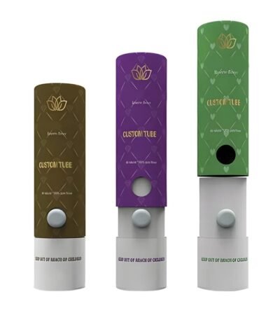Custom Child Resistant Kraft Cardboard Tube Container Joint Paper Tube With Child Proof Safety Button EVA Insert Protection For Vape Cartridge Packaging