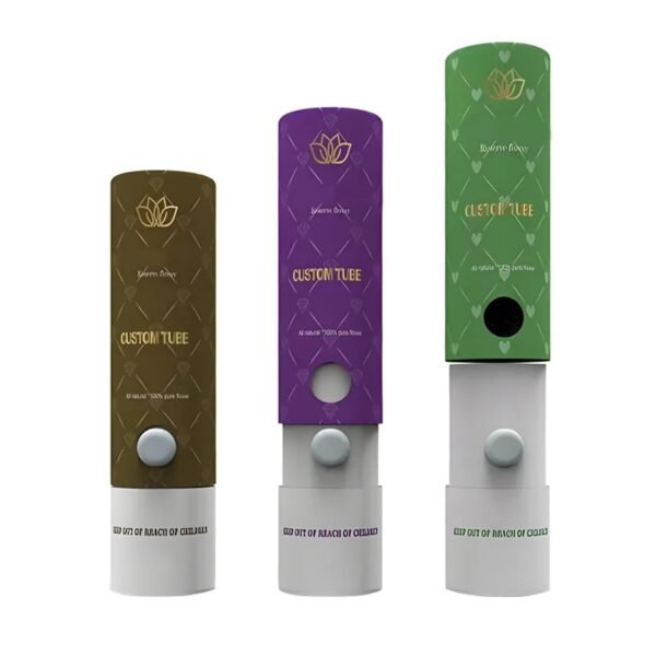 Custom Child Resistant Kraft Cardboard Tube Container Joint Paper Tube With Child Proof Safety Button EVA Insert Protection For Vape Cartridge Packaging