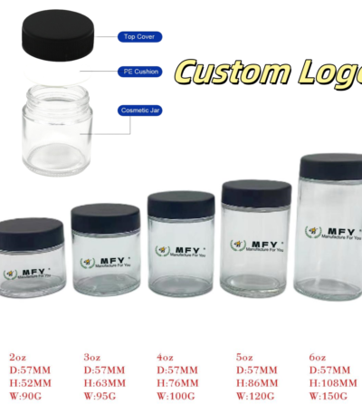 Custom Logo Flower Ounce Black/White/Transparent Glass Jar 2oz 3oz 4oz 5oz 6oz Child Proof Airtight Child Resistant Plastic Screw Flat Or Round Cap