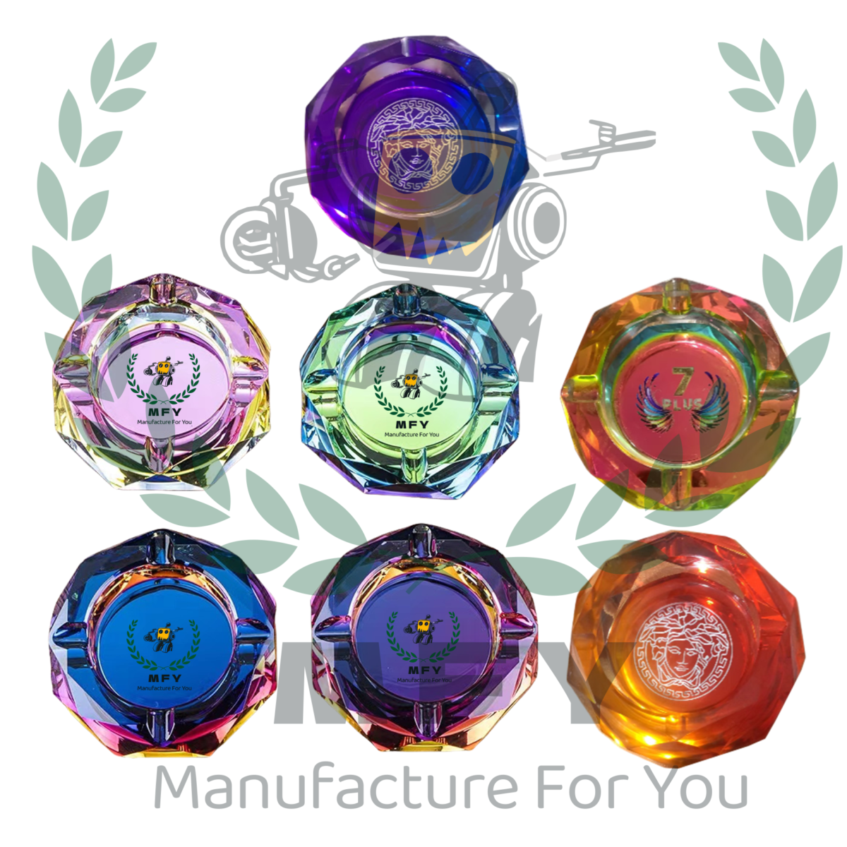 Custom Iridescent Gradient Octagon Rainbow Crystal Cigarette Ashtray