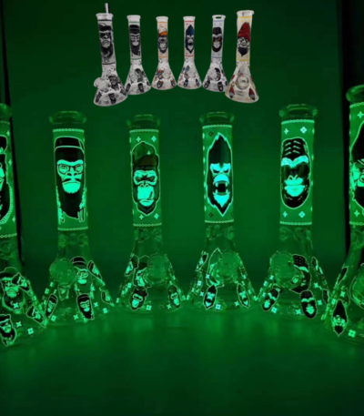 Custom Logo 20cm 28cm 35cm 45cm Hookahs Glow In The Dark Pipe Smoking Accessory Tobacco Water Glass Bong Oil Rigs Stained