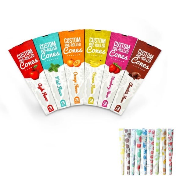 Custom Logo Flavored Beads Pre Rolled Cones With Customize 3 Cones Pack And Custom Display Box