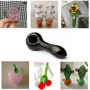 Custom Logo Glass Pipe Smoking Tobacco Hookah Water Hand Pipe Smoke Accessory Oil Burner DAB Tool Container Round Head,Sunflower,Apple Shape,Rose Flower,Cactus,Ice Cream,Cherry