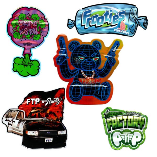 Custom Low MOQ Special Shape Die Cut Child Proof Bags Smell Proof Hemp Flower CBD Edibles Gummy Candy Cookies Weed Packaging Child Resistant Food Grade Exit Stand Up Bag Zip Lock Mylar Pouch 18OZ 3.5G 14OZ 7G 12OZ 14G 1OZ 28G