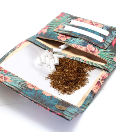 Custom Magnetic Closure And Filter Compartment Cork Leather Wallet Purse Smoking Cigarette Kit