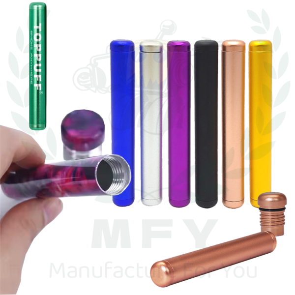 Custom Metal Aluminum Cigarette Holder Tube Storage Container 110mm King Size Smell Proof Air Tight Tube Pillbox Paper Cone Tank Waterproof Washable Pillbox