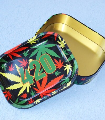 Custom Metal Rolling Tray With Lid Stash Case Sealed Packaging Storage Tin Box