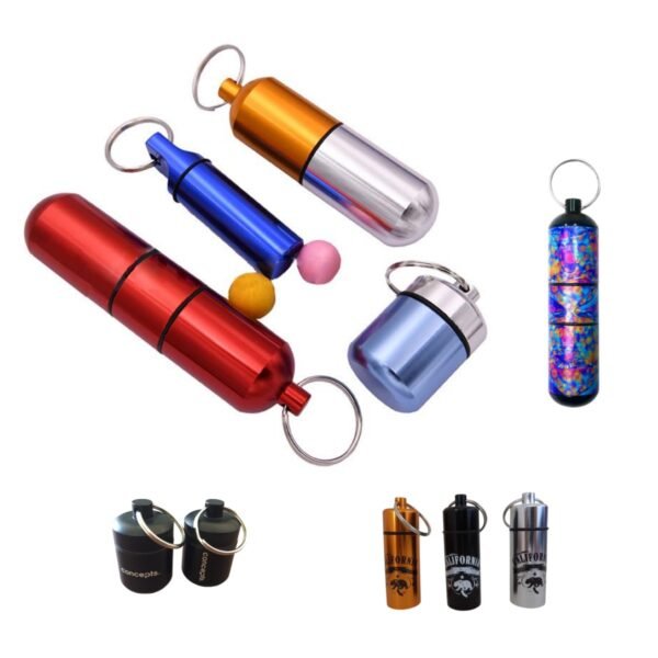 Custom Portable Waterproof Aluminium Capsule Pill Case Drug Holder Storage Box Medicine Container With Keychain
