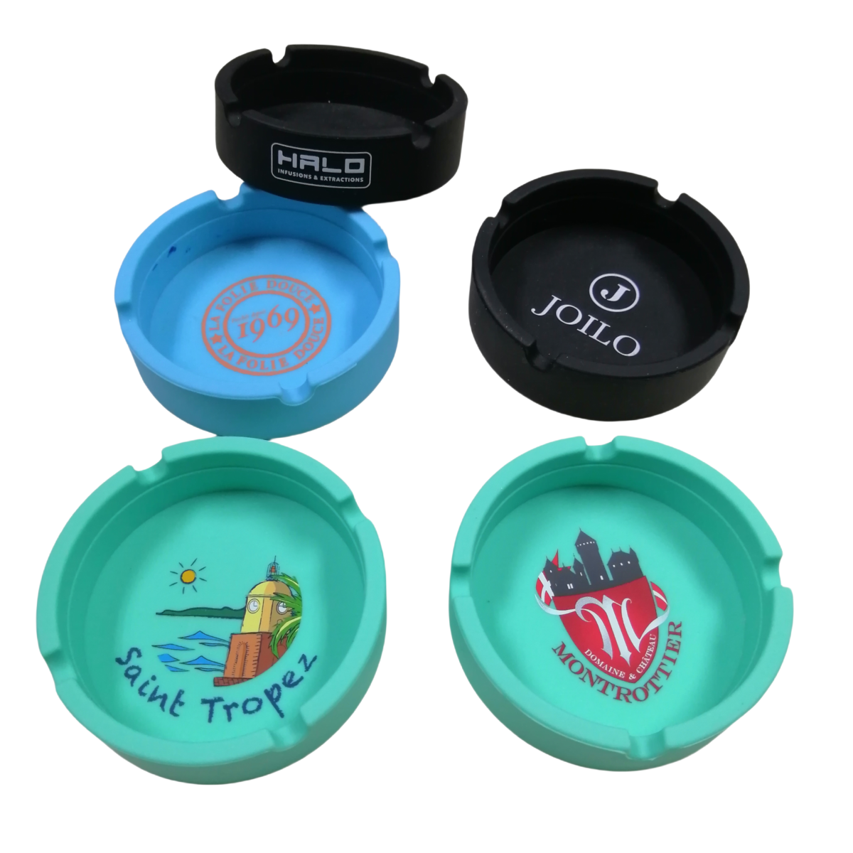 Custom Round Silicone Ashtrays (Multi Coloured Logo)