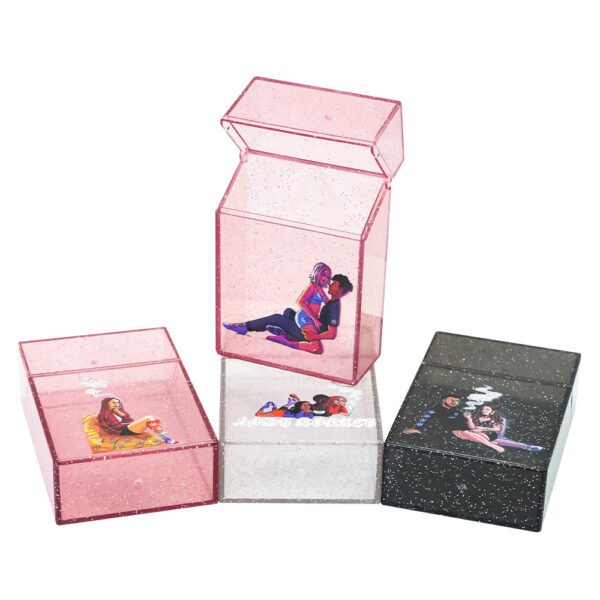 Custom Shining Clear Transparent Plastic Portable Smoking Cigarette Case Flip Top Cigar Holder Tobacco Box