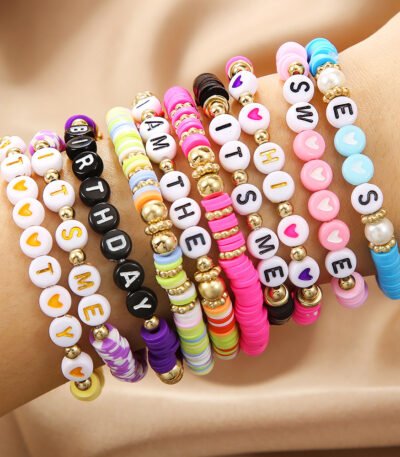 Custom Beading Bracelets Letter Beads Bracelet Pulseras Bracelets Toddler Baby Cute Friendship Princess Stretchy Pretend Play Bracelet Costume Beach Jewelry Accessories
