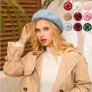 Custom Embroidery Logo Wool Beret Hat Autumn Winter Pumpkin Felt Berets Plain Dyed