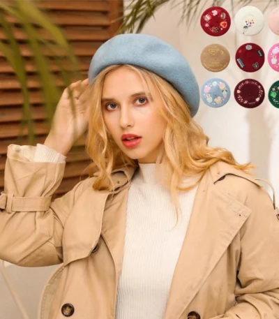Custom Embroidery Logo Wool Beret Hat Autumn Winter Pumpkin Felt Berets Plain Dyed