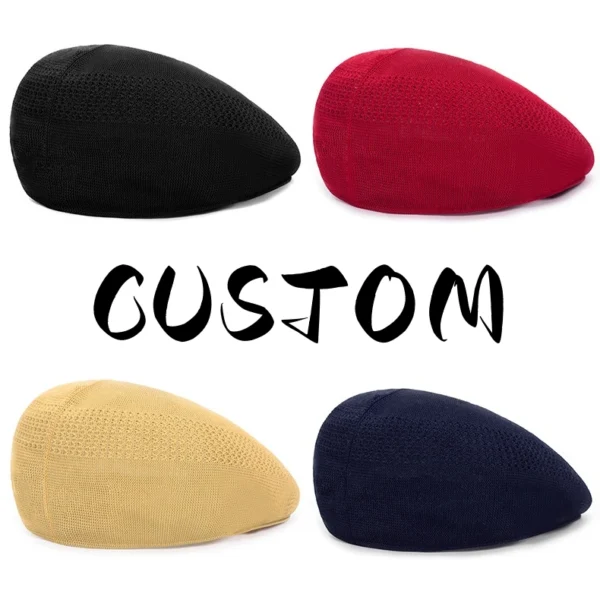 Custom Embroidery Vintage Summer Newsboy Beret Hat Caps Plain Dyed