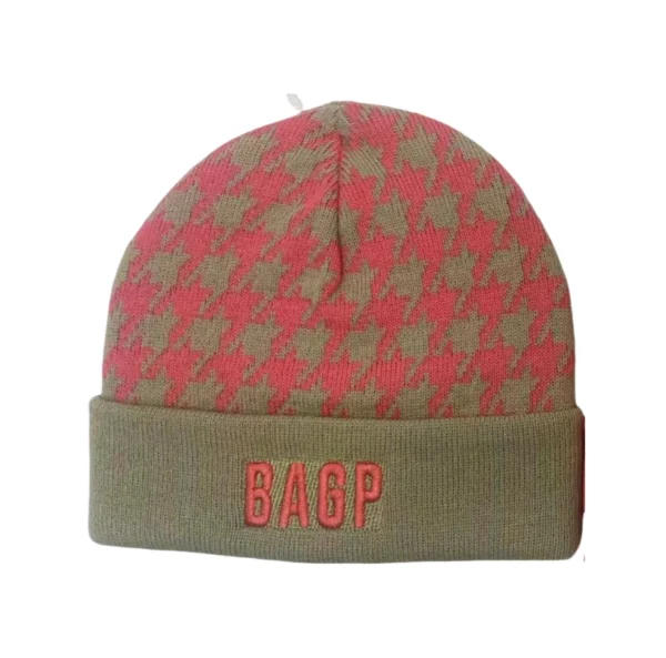 Custom Jacquard + Embroidered Logo Knitted Beanies 100% Acrylic Fashion Ball Winter Warm Beanie Hat Cap