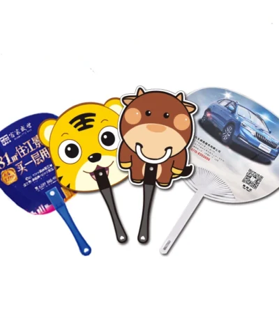 Custom PP Plastic Hand Fan Advertising Cartoon Special Shape Full Printing For Promotion