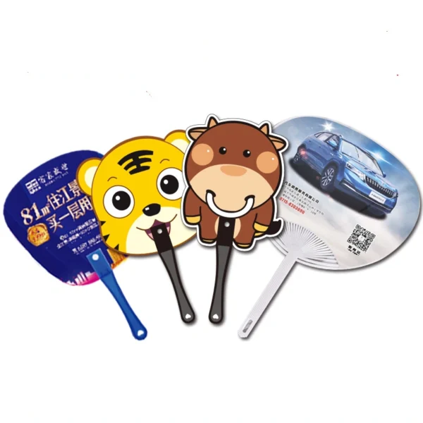 Custom PP Plastic Hand Fan Advertising Cartoon Special Shape Full Printing For Promotion