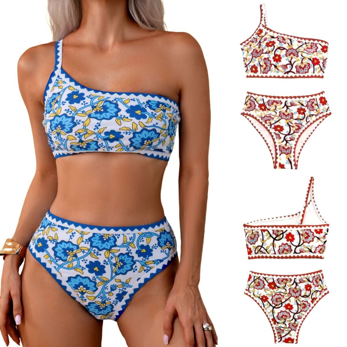 Custom Single Shoulder Bandage Bikinis Two Piece Set Suit Sexy Swimwear Women 2025 Print Bikini Set Beachwear Thong Swimsuits(All Over Fully Print)