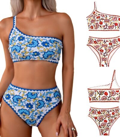 Custom Single Shoulder Bandage Bikinis Two Piece Set Suit Sexy Swimwear Women 2025 Print Bikini Set Beachwear Thong Swimsuits(All Over Fully Print)