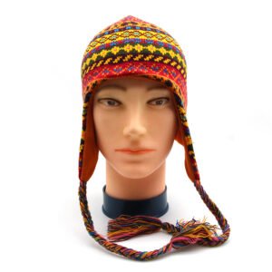 Custom Tassel Fleece Knit Beanie Acrylic Blend Adult Chullo Hat w Ear Flaps Winter Cap & Pom Pom Gift Sherpa Hat