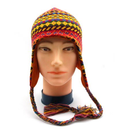 Custom Tassel Fleece Knit Beanie Acrylic Blend Adult Chullo Hat w Ear Flaps Winter Cap & Pom Pom Gift Sherpa Hat