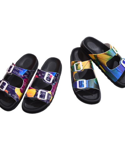Customized Slipper Double Buckle Adjustable Strap Size Slides Beach Sandals Soft Rubber Shower Bathroom Casual Thong